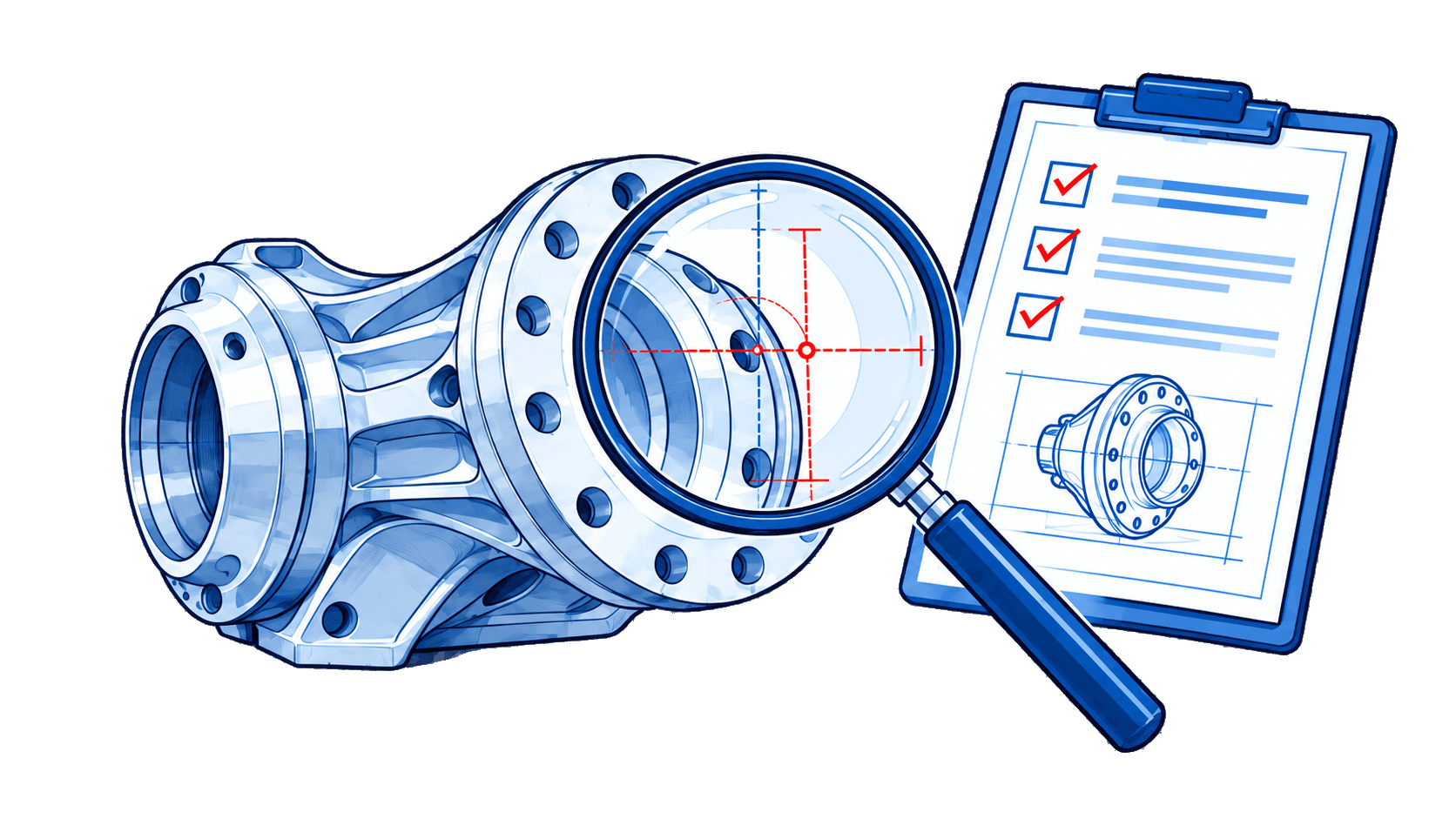 Illustration of aircraft component quality inspection and documentation