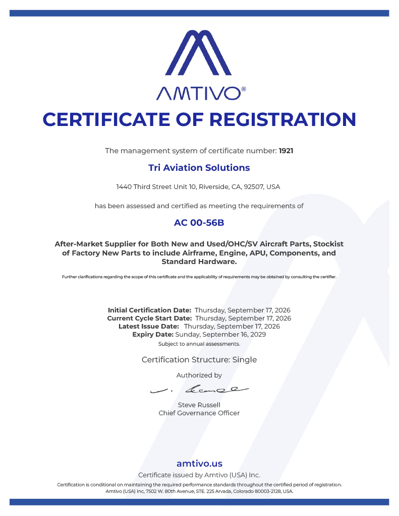 Tri Aviation Solutions certificate for AC 00-56B
